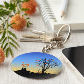 Hart-vormige herfst lekt paar sleutelhanger (Zijkant)