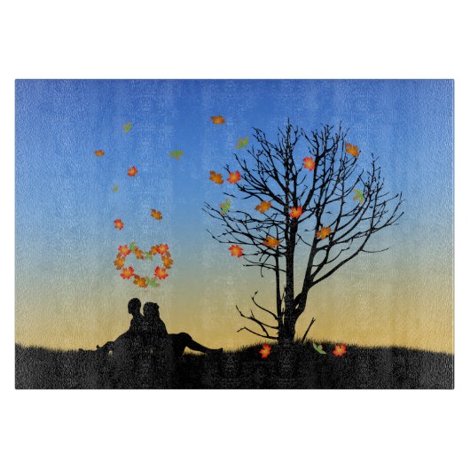 Hart-vormige herfst lekt paar snijplank (Voorkant)