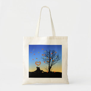 Hart-vormige herfst lekt paar tote bag