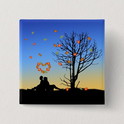 Hart-vormige herfst lekt paar vierkante button 5,1 cm (Voorkant)