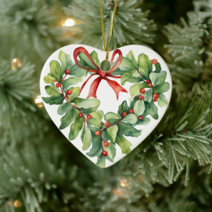 Hart-vormige Holly krans voor leraar Keramisch Ornament