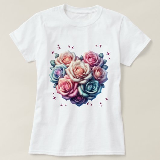 Hart-vormige Rose Bouquet Illustratie T-shirt (Design voorkant)