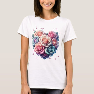 Hart-vormige Rose Bouquet Illustratie T-shirt