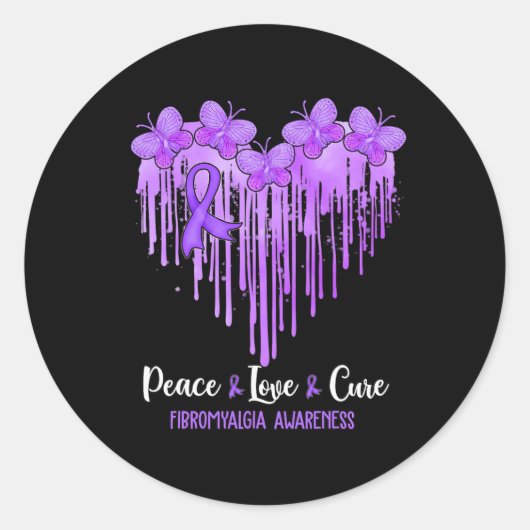 Hart Vrede Liefde Cure Fibromyalgie Awareness Ronde Sticker (Voorkant)