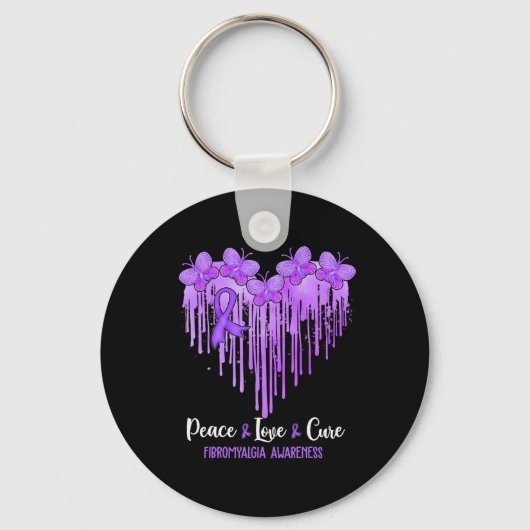Hart Vrede Liefde Cure Fibromyalgie Awareness Sleutelhanger (Voorkant)