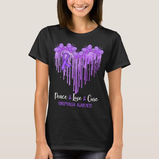Hart Vrede Liefde Cure Fibromyalgie Awareness T-shirt (Voorkant)