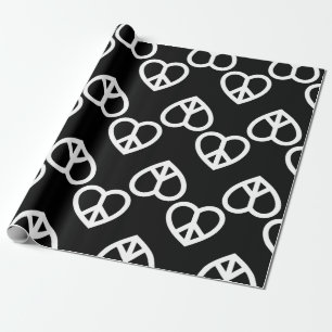 Hart Vrede Liefde Retro Hippie Zwarte valentijn Cadeaupapier