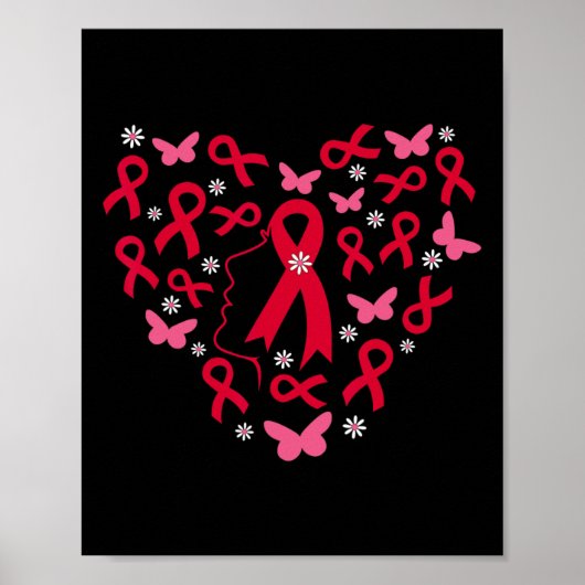 Hart Vrouw Steun Bloedkanker Strijder Rode Lint Poster (Voorkant)