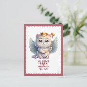 Hart waar je ook bent Chibi Angel Cat Valentijn Feestdagenkaart (Staand voorkant)