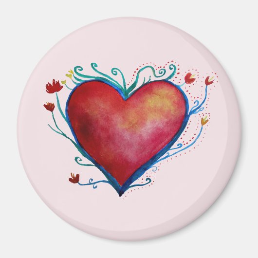 Hart Waterverf Art Large, 3 inch ronde magneet (Voorkant)