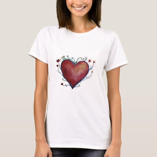 Hart Waterverf Art T-shirt voor dames (Voorkant)
