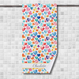 Hart Waterverf Kleurrijk Cute Liefde Aangepaste Na Badhanddoek