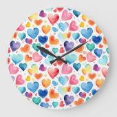 Hart Waterverf Kleurrijk Cute Liefde Romantisch Grote Klok (Voorkant)