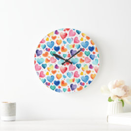 Hart Waterverf Kleurrijk Cute Liefde Romantisch Grote Klok