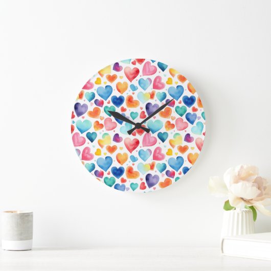 Hart Waterverf Kleurrijk Cute Liefde Romantisch Grote Klok (Huis)