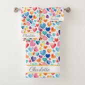 Hart Waterverf Kleurrijke Schattigee Liefde Custom Bad Handdoek (Insitu)