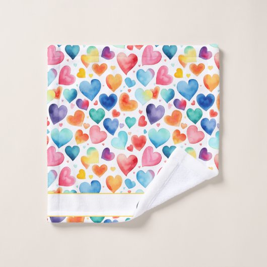 Hart Waterverf Kleurrijke Schattigee Liefde Custom Bad Handdoek (Wasdoekje)