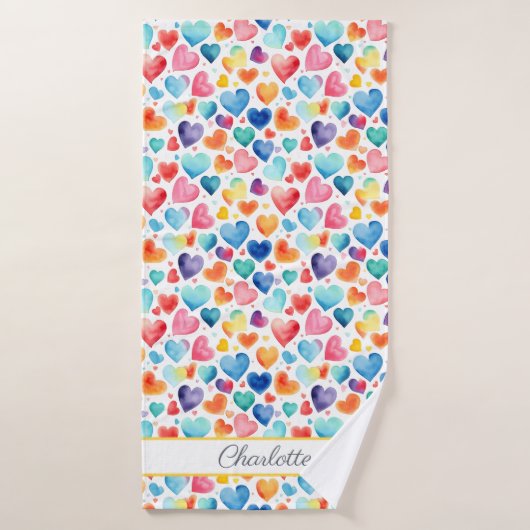 Hart Waterverf Kleurrijke Schattigee Liefde Custom Badhanddoek (Badhanddoek)