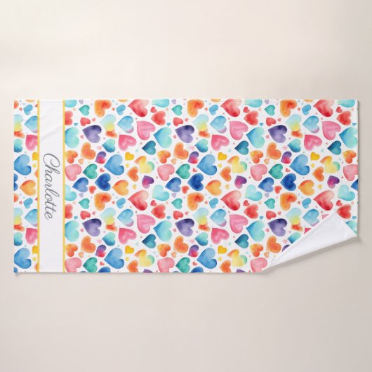 Hart Waterverf Kleurrijke Schattigee Liefde Custom Badhanddoek (Badhanddoek)