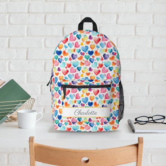 Hart Waterverf Kleurrijke Schattigee Liefde Custom Bedrukte Rugzak