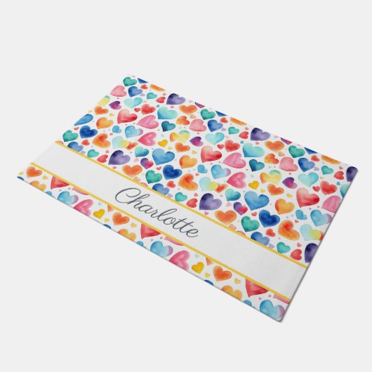 Hart Waterverf Kleurrijke Schattigee Liefde Custom Deurmat (Schuin)