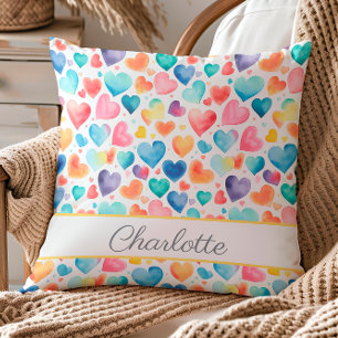 Hart Waterverf Kleurrijke Schattigee Liefde Custom Kussen