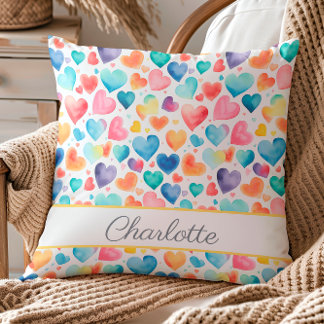 Hart Waterverf Kleurrijke Schattigee Liefde Custom Kussen