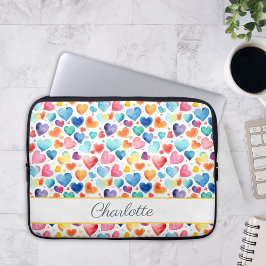 Hart Waterverf Kleurrijke Schattigee Liefde Custom Laptop Sleeve