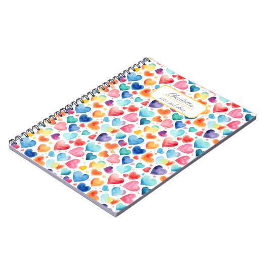 Hart Waterverf Kleurrijke Schattigee Liefde Custom Notitieboek (Linkerzijde)