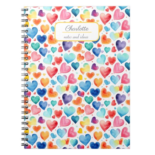 Hart Waterverf Kleurrijke Schattigee Liefde Custom Notitieboek (Voorkant)