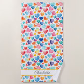 Hart Waterverf Kleurrijke Schattigee Liefde Custom Strandlaken (Voorkant)