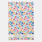 Hart Waterverf Kleurrijke Schattigee Liefde Custom Theedoek (Verticaal)