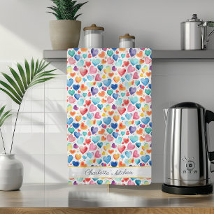 Hart Waterverf Kleurrijke Schattigee Liefde Custom Theedoek