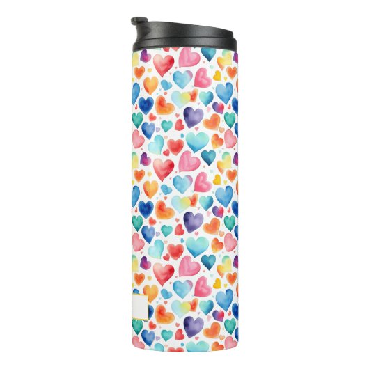 Hart Waterverf Kleurrijke Schattigee Liefde Custom Thermosbeker (Geroteerd rechts)