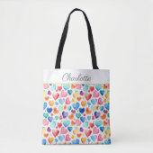 Hart Waterverf Kleurrijke Schattigee Liefde Custom Tote Bag (Voorkant)