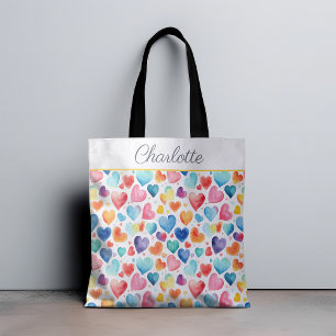 Hart Waterverf Kleurrijke Schattigee Liefde Custom Tote Bag