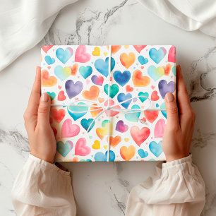 Hart Waterverf Kleurrijke Schattigee Liefde Sweet Cadeaupapier