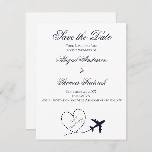 Hart Weddenschap bij instapweigering vliegtuig bes Save The Date (Voorkant / Achterkant)