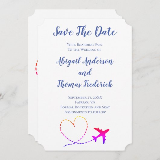 Hart Weddenschap bij instapweigering vliegtuig bes Save The Date (Voorkant / Achterkant)