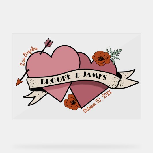 hart welkom bruiloft acryl bord (Voorkant)