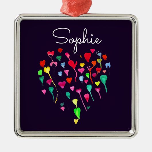 Hart whimsical gepersonaliseerde name hartkunst metalen ornament (Voorkant)