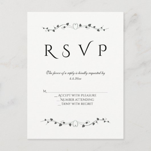 Hart wijnstokken bruiloft rsvp briefkaarten (Voorkant)