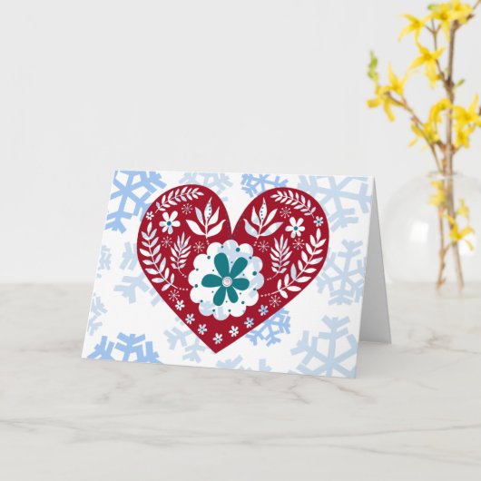  Hart Winter Sneeuwvlokken Custom Greeting Kaart (Gele Bloem)
