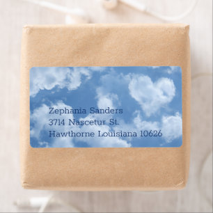 Hart Wolken Luchtige Cute Moderne Blauwe Trouw Etiket