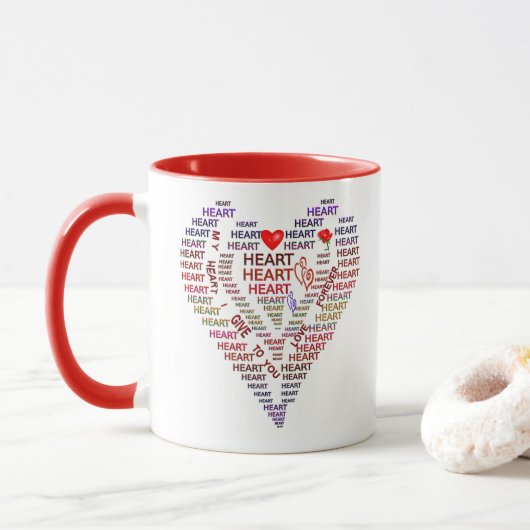 Hart Woorden in Hart van Liefde Koffie Mok (Met donut)