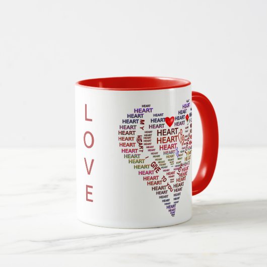 Hart Woorden in Hart van Liefde Koffie Mok (Voorkant rechts)