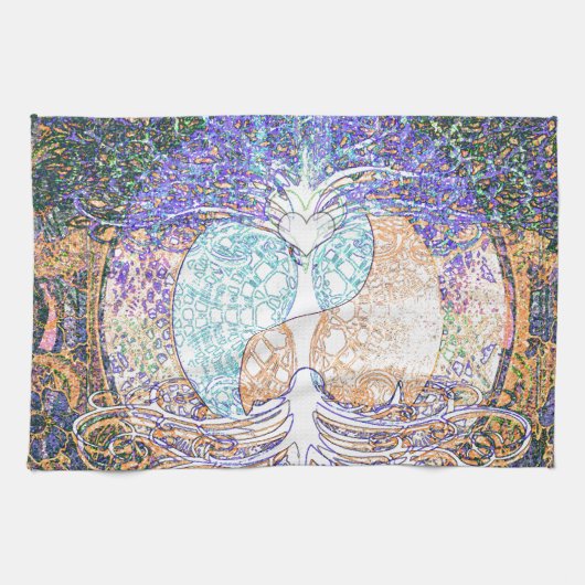 Hart, yin yang, boom van het leven van Amelia Carr Theedoek (Horizontaal)