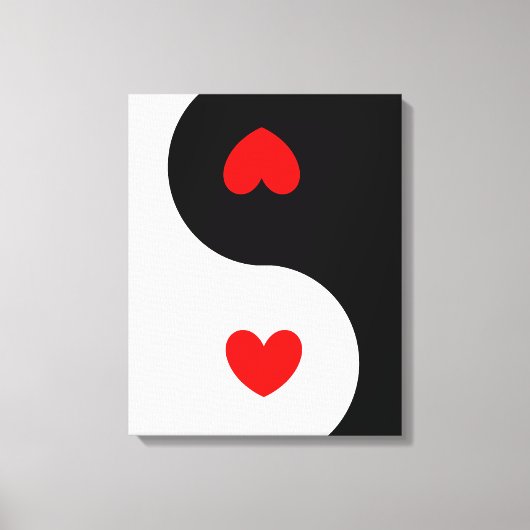 Hart Ying Yang Symbool Zwart Wit Rood Harten Wave Canvas Afdruk (Voorkant)