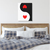 Hart Ying Yang Symbool Zwart Wit Rood Harten Wave Canvas Afdruk (Insitu (Slaapkamer))