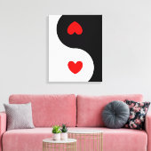 Hart Ying Yang Symbool Zwart Wit Rood Harten Wave Canvas Afdruk (Insitu (Woonkamer))